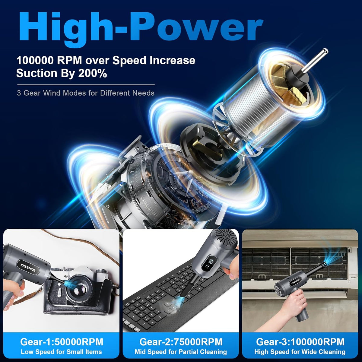 Compressed Air Duster, Rechargeable Cordless Electric Air Blower