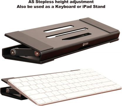 Aluminum Fold & Laptop Riser Stand 3-in-1 Adjustable, Foldable Cooling Stand with Integrated Storage Box, Ruler and Ultra-Slim Portable Design for MacBook, Tablet, Ipad, Keyboard and All Laptop