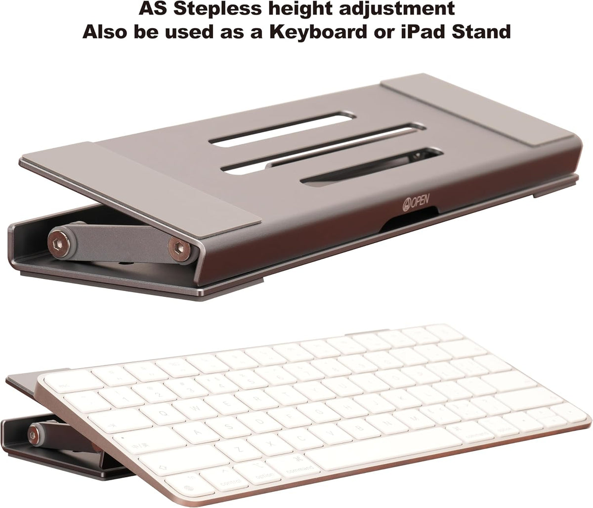 Aluminum Fold & Laptop Riser Stand 3-in-1 Adjustable, Foldable Cooling Stand with Integrated Storage Box, Ruler and Ultra-Slim Portable Design for MacBook, Tablet, Ipad, Keyboard and All Laptop