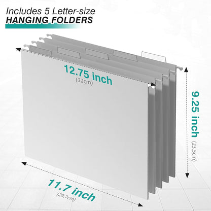Hanging File Organizer Includes 5 Hanging Folders for Office, Black