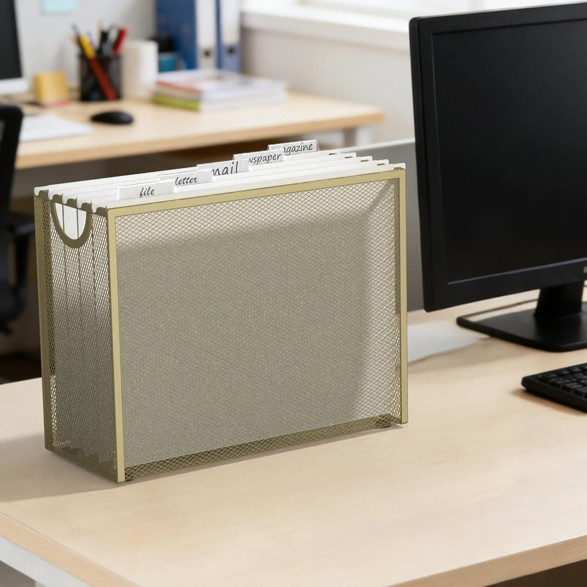 Hanging File Organizer Includes 5 Hanging Folders for Office, Black