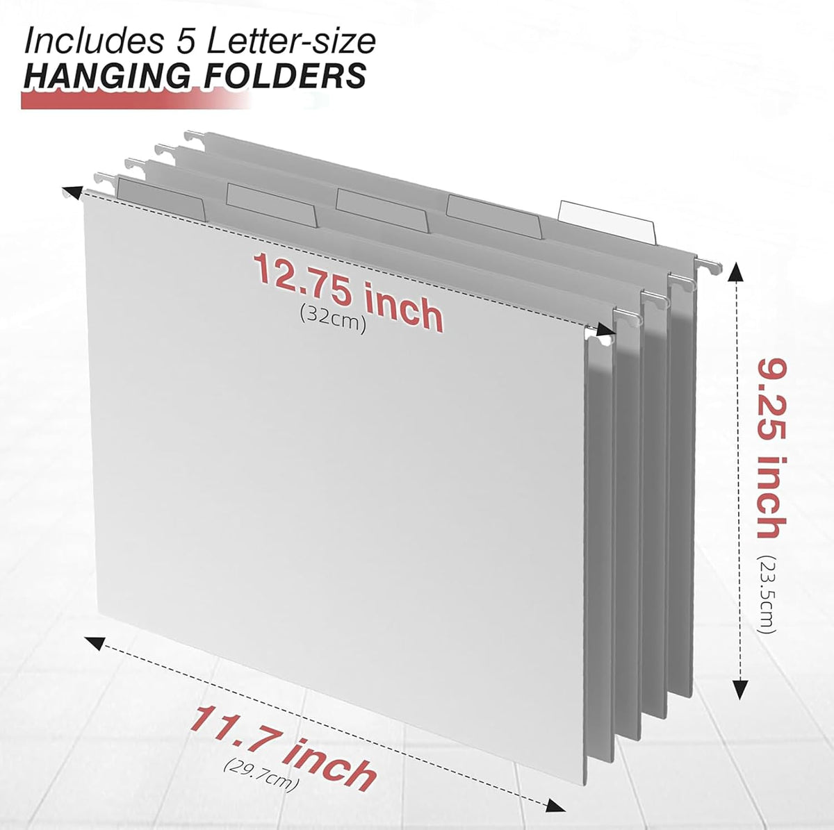 Hanging File Organizer Includes 5 Hanging Folders for Office, Black