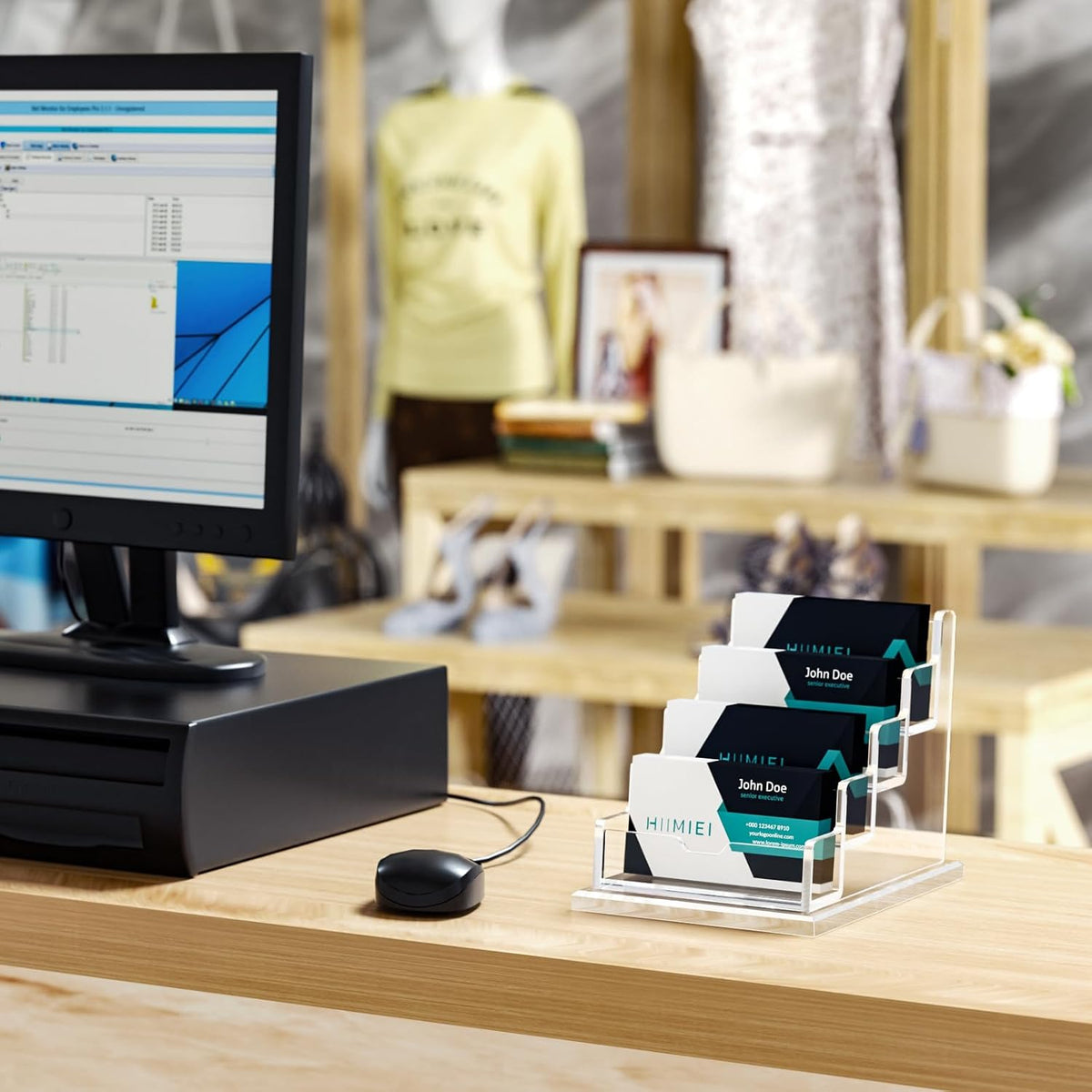 Acrylic Business Card Holder Desk, Card Display Stand 4 Slot 4 Tier