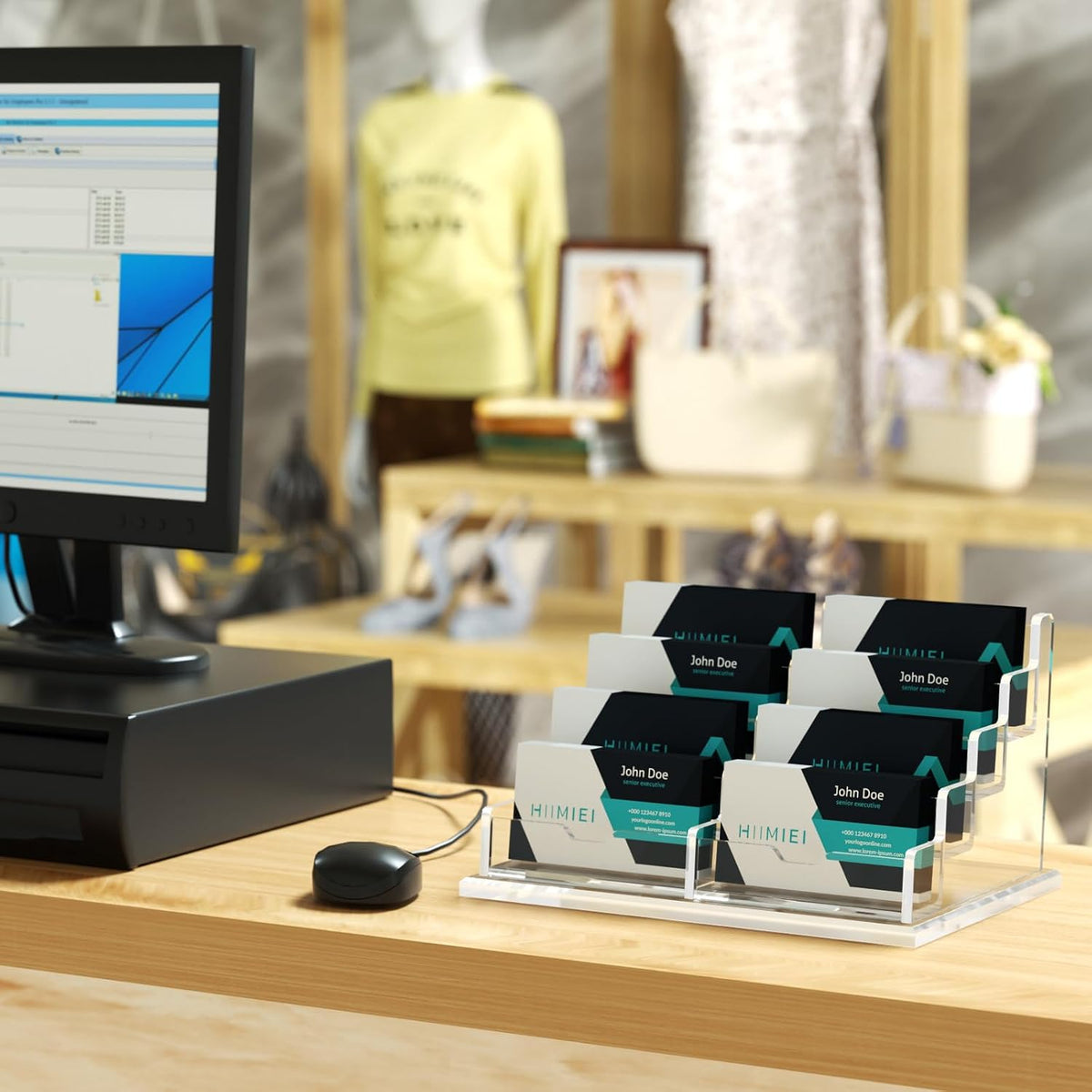 Acrylic Business Card Holder Desk, Card Display Stand 4 Slot 4 Tier