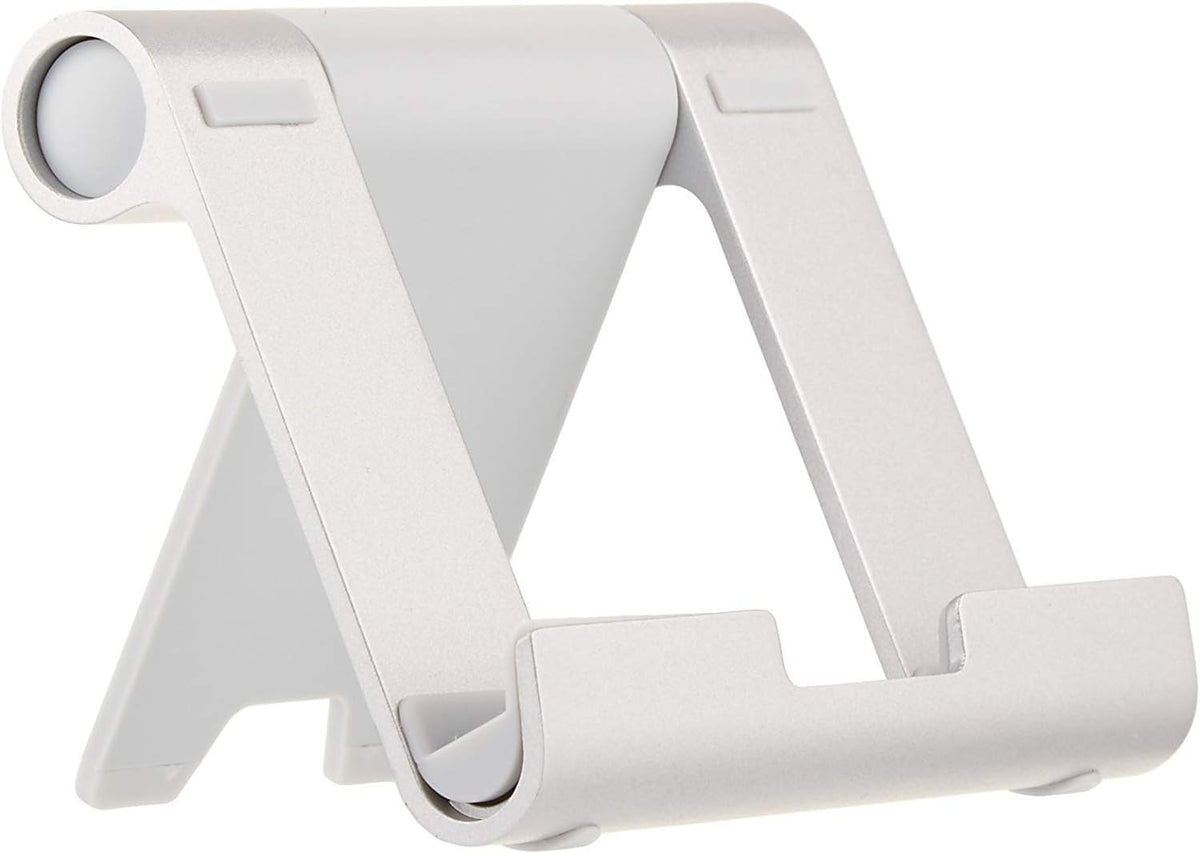 Multi-Angle Portable Foldable Stand for Tablets, E-Readers and Phones, Non-Slip Desktop Holder for iPads, iPhones, Kindles, Hands-Free Viewing - Silver