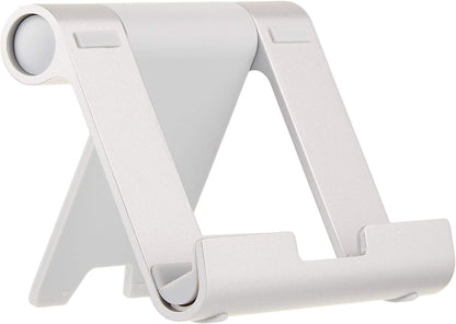 Multi-Angle Portable Foldable Stand for Tablets, E-Readers and Phones, Non-Slip Desktop Holder for iPads, iPhones, Kindles, Hands-Free Viewing - Silver