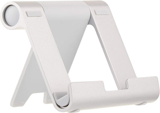Multi-Angle Portable Foldable Stand for Tablets, E-Readers and Phones, Non-Slip Desktop Holder for iPads, iPhones, Kindles, Hands-Free Viewing - Silver