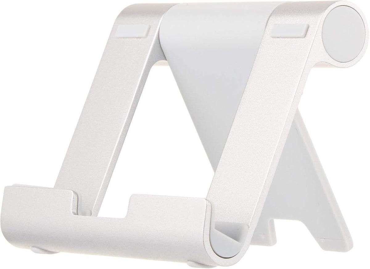Multi-Angle Portable Foldable Stand for Tablets, E-Readers and Phones, Non-Slip Desktop Holder for iPads, iPhones, Kindles, Hands-Free Viewing - Silver