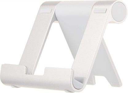 Multi-Angle Portable Foldable Stand for Tablets, E-Readers and Phones, Non-Slip Desktop Holder for iPads, iPhones, Kindles, Hands-Free Viewing - Silver