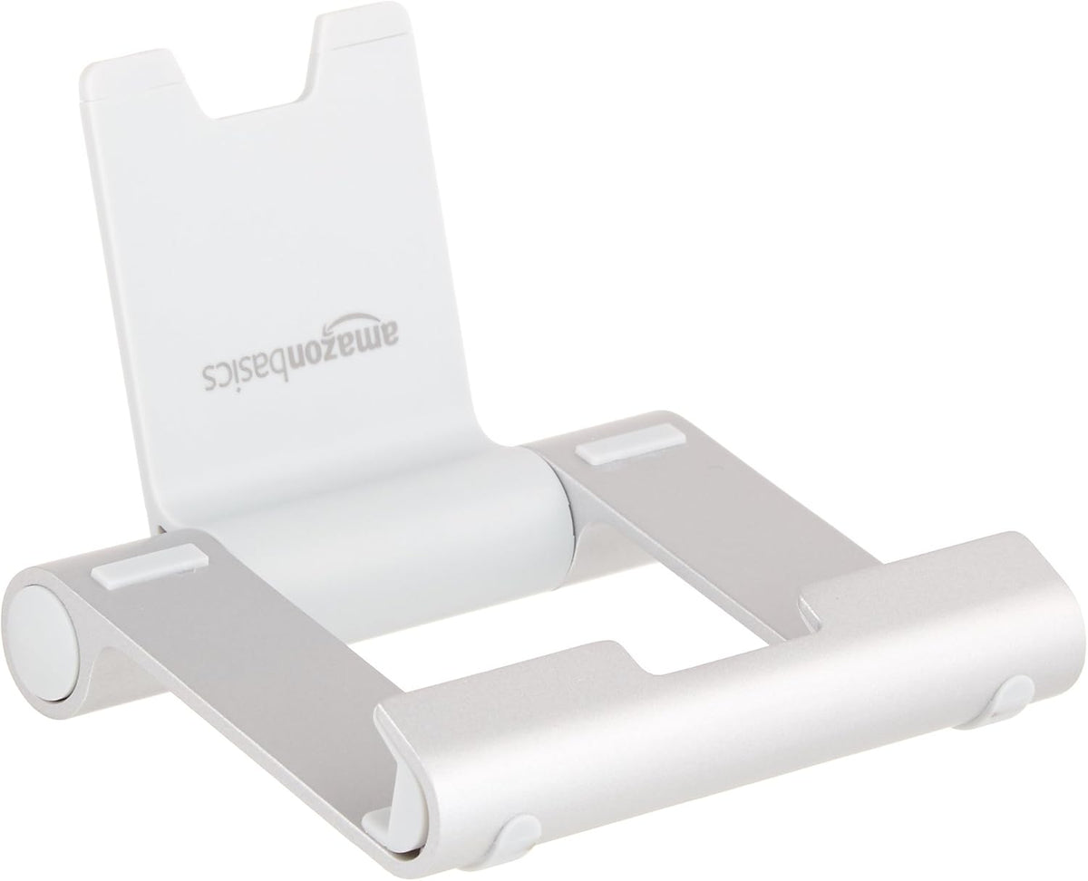 Multi-Angle Portable Foldable Stand for Tablets, E-Readers and Phones, Non-Slip Desktop Holder for iPads, iPhones, Kindles, Hands-Free Viewing - Silver