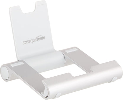 Multi-Angle Portable Foldable Stand for Tablets, E-Readers and Phones, Non-Slip Desktop Holder for iPads, iPhones, Kindles, Hands-Free Viewing - Silver