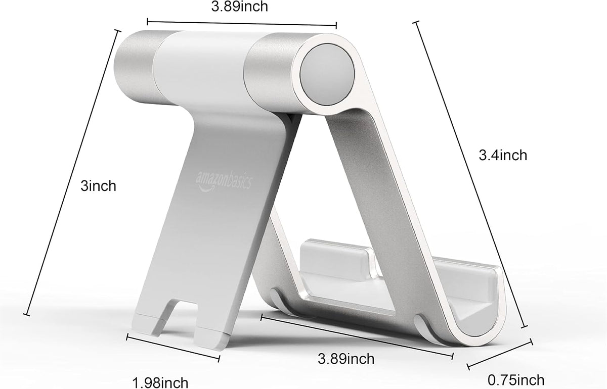 Multi-Angle Portable Foldable Stand for Tablets, E-Readers and Phones, Non-Slip Desktop Holder for iPads, iPhones, Kindles, Hands-Free Viewing - Silver