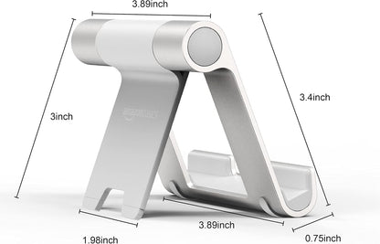 Multi-Angle Portable Foldable Stand for Tablets, E-Readers and Phones, Non-Slip Desktop Holder for iPads, iPhones, Kindles, Hands-Free Viewing - Silver