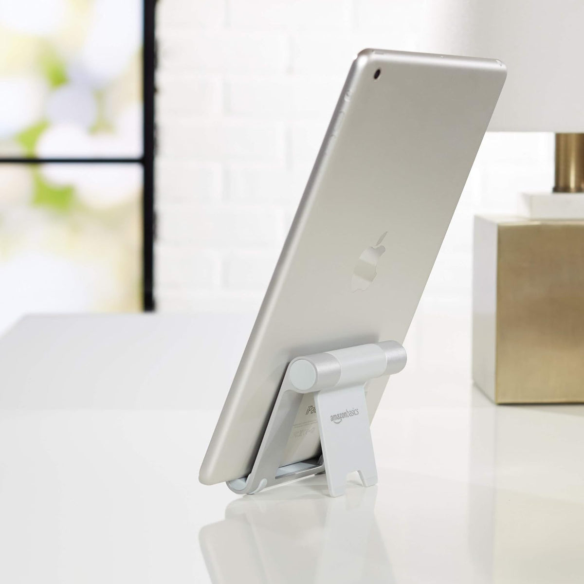 Multi-Angle Portable Foldable Stand for Tablets, E-Readers and Phones, Non-Slip Desktop Holder for iPads, iPhones, Kindles, Hands-Free Viewing - Silver