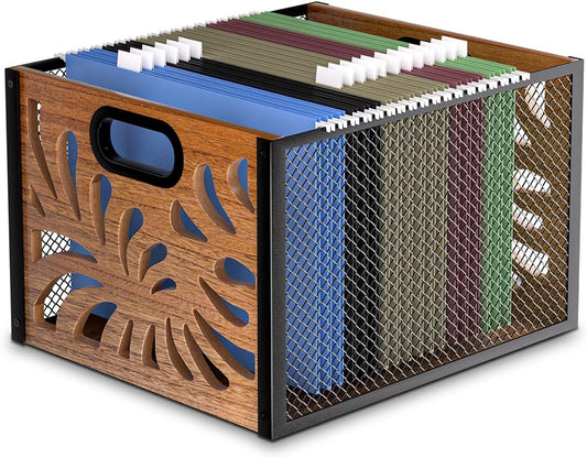 Wood File Box,Hanging File Organizer,File Storage Box Bin for Letter Size