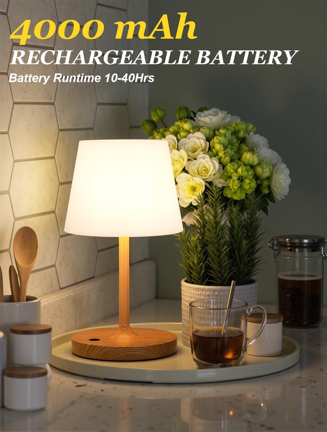 Shower Lamp IP54 Waterproof, Cordless Rechargeable Table Lamp, Outdoor Use