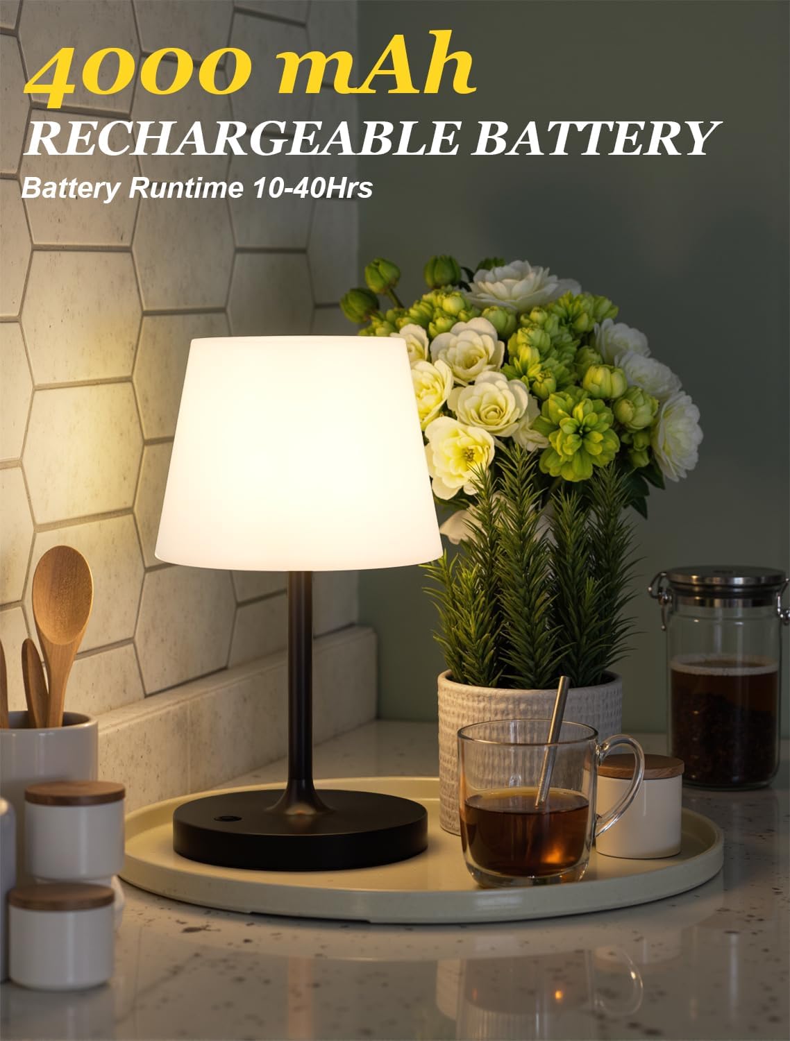 Shower Lamp IP54 Waterproof, Cordless Rechargeable Table Lamp, Outdoor Use