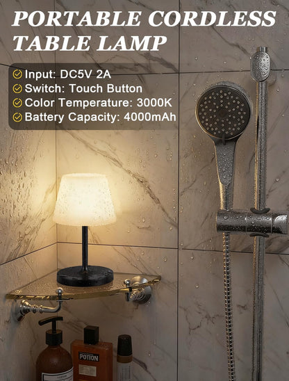 Shower Lamp IP54 Waterproof, Cordless Rechargeable Table Lamp, Outdoor Use