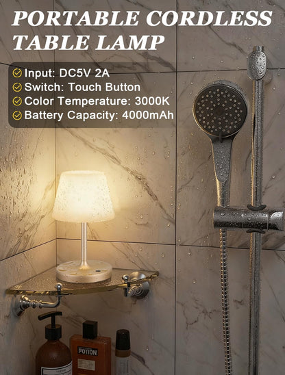 Shower Lamp IP54 Waterproof, Cordless Rechargeable Table Lamp, Outdoor Use