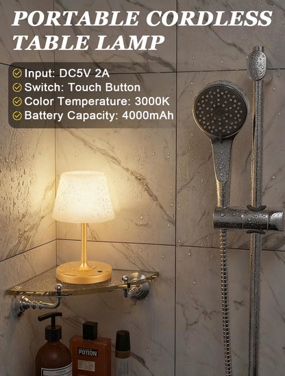 Shower Lamp IP54 Waterproof, Cordless Rechargeable Table Lamp, Outdoor Use
