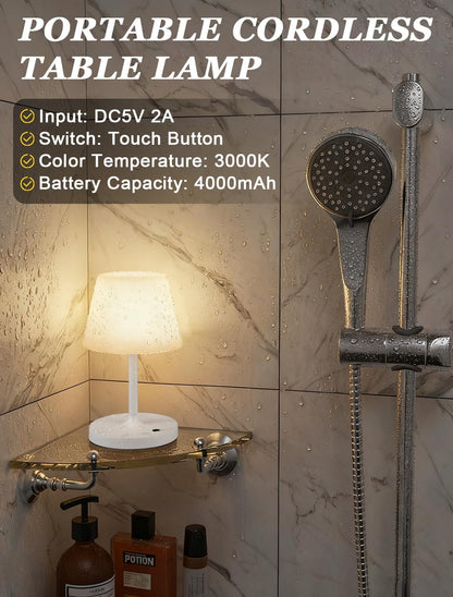 Shower Lamp IP54 Waterproof, Cordless Rechargeable Table Lamp, Outdoor Use