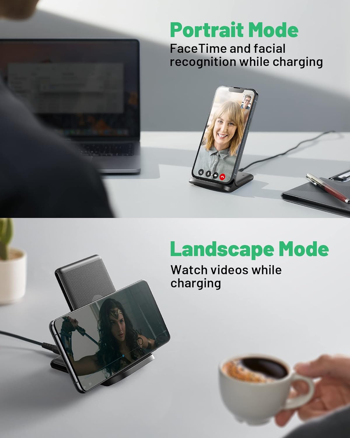 Wireless Charger, 15W Fast Wireless Charging Phone Station with LED