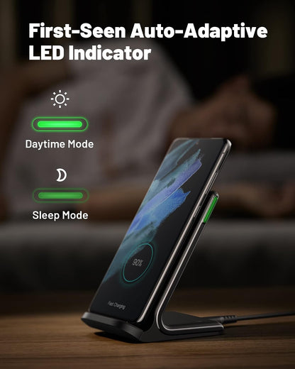 Wireless Charger, 15W Fast Wireless Charging Phone Station with LED