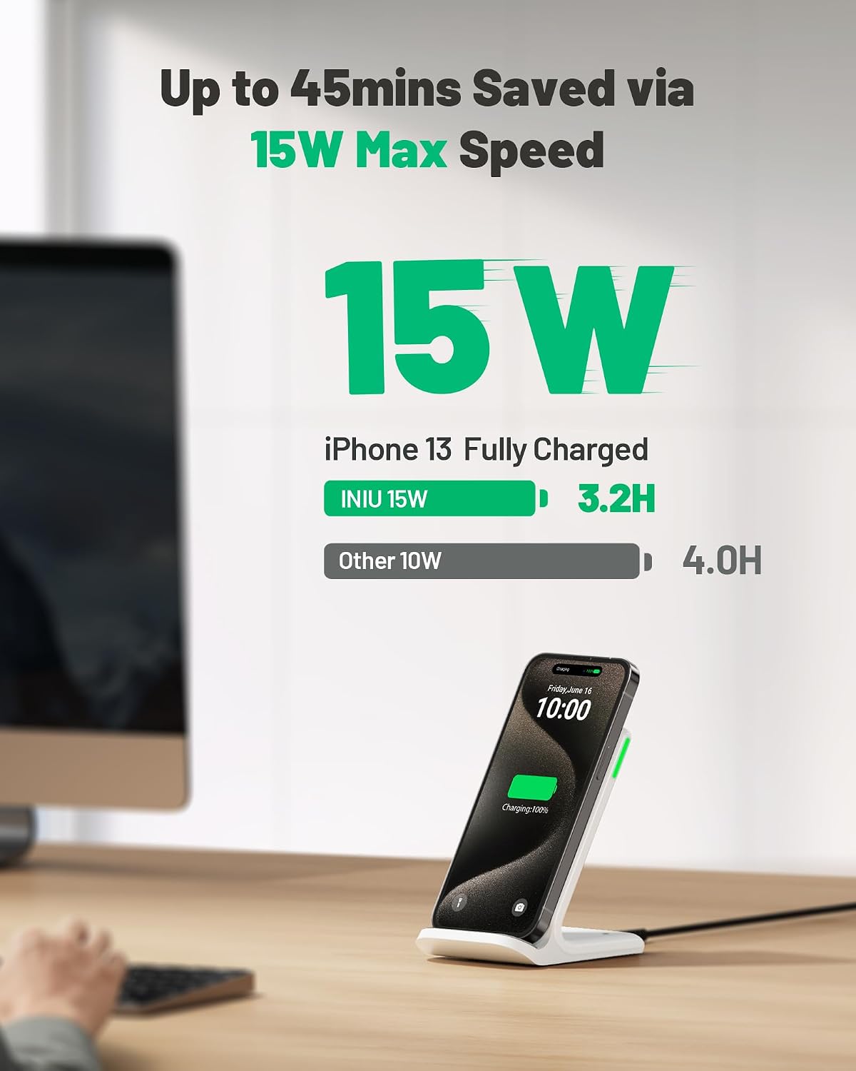 Wireless Charger, 15W Fast Wireless Charging Phone Station with LED
