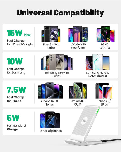 Wireless Charger, 15W Fast Wireless Charging Phone Station with LED