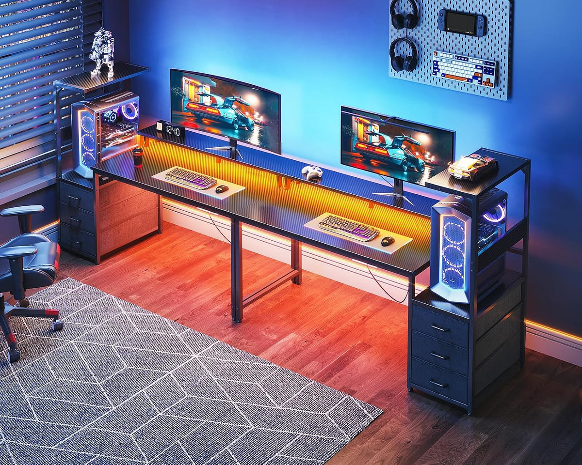 Gaming Desk w/PC Showcase Stand, 59" Reversible, RGB LED