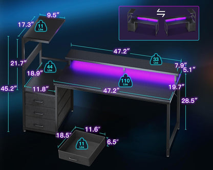 Gaming Desk w/PC Showcase Stand, 59" Reversible, RGB LED