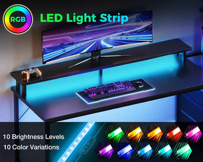 Gaming Desk w/PC Showcase Stand, 59" Reversible, RGB LED