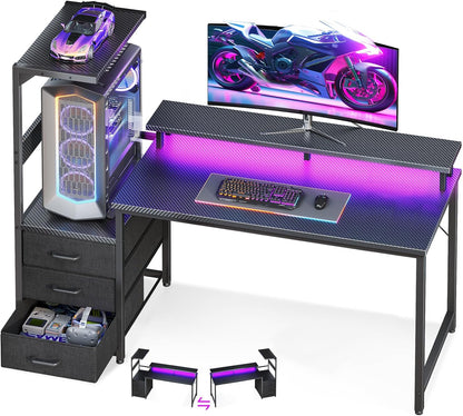 Gaming Desk w/PC Showcase Stand, 59" Reversible, RGB LED