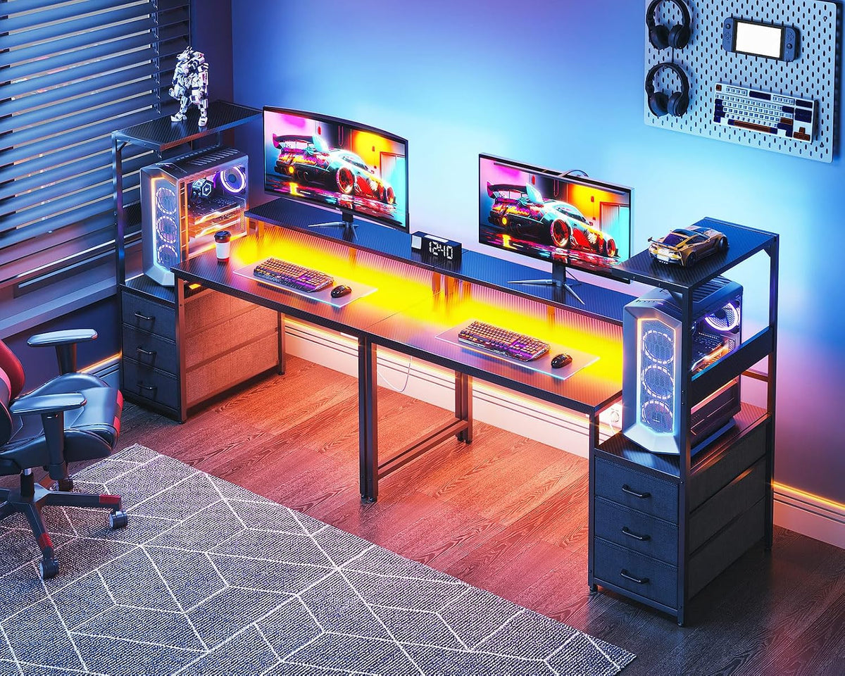 Gaming Desk w/PC Showcase Stand, 59" Reversible, RGB LED