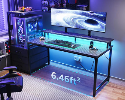 Gaming Desk w/PC Showcase Stand, 59" Reversible, RGB LED