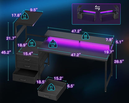 Gaming Desk w/PC Showcase Stand, 59" Reversible, RGB LED
