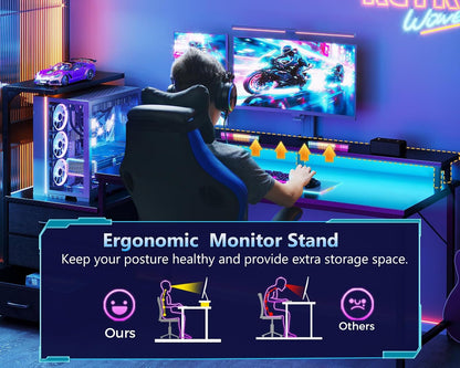 Gaming Desk w/PC Showcase Stand, 59" Reversible, RGB LED