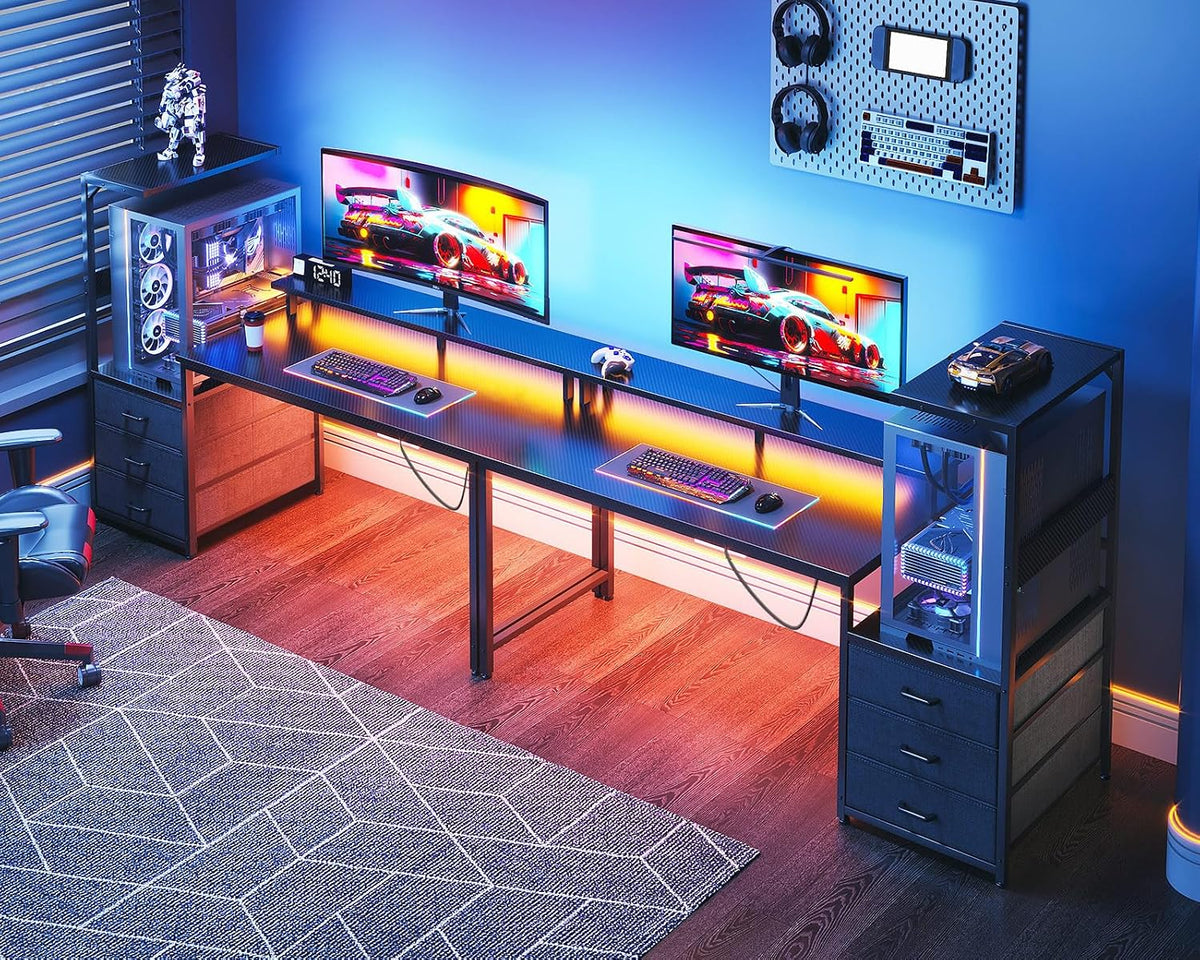 Gaming Desk w/PC Showcase Stand, 59" Reversible, RGB LED
