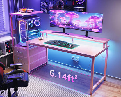 Gaming Desk w/PC Showcase Stand, 59" Reversible, RGB LED