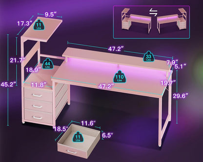 Gaming Desk w/PC Showcase Stand, 59" Reversible, RGB LED