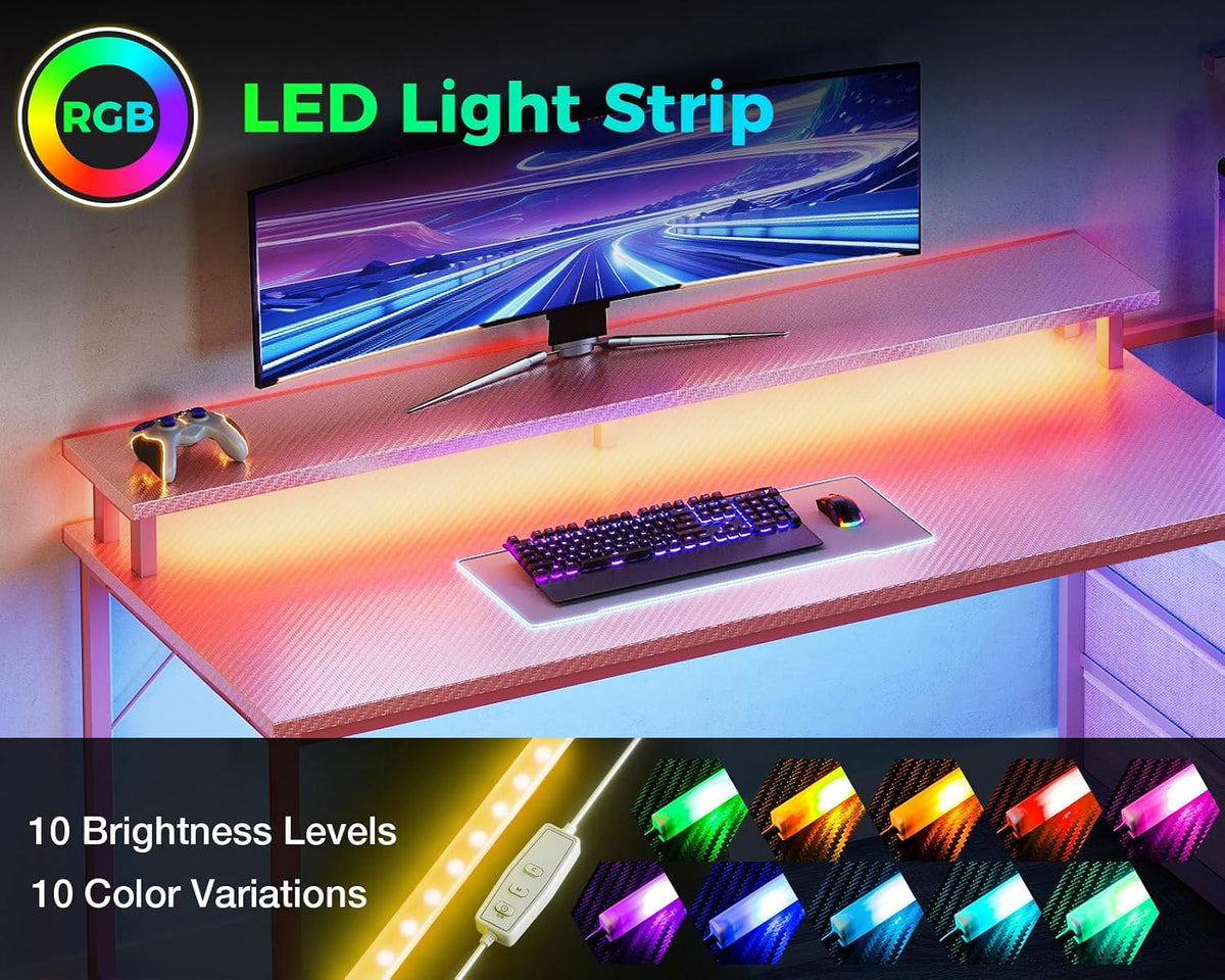 Gaming Desk w/PC Showcase Stand, 59" Reversible, RGB LED