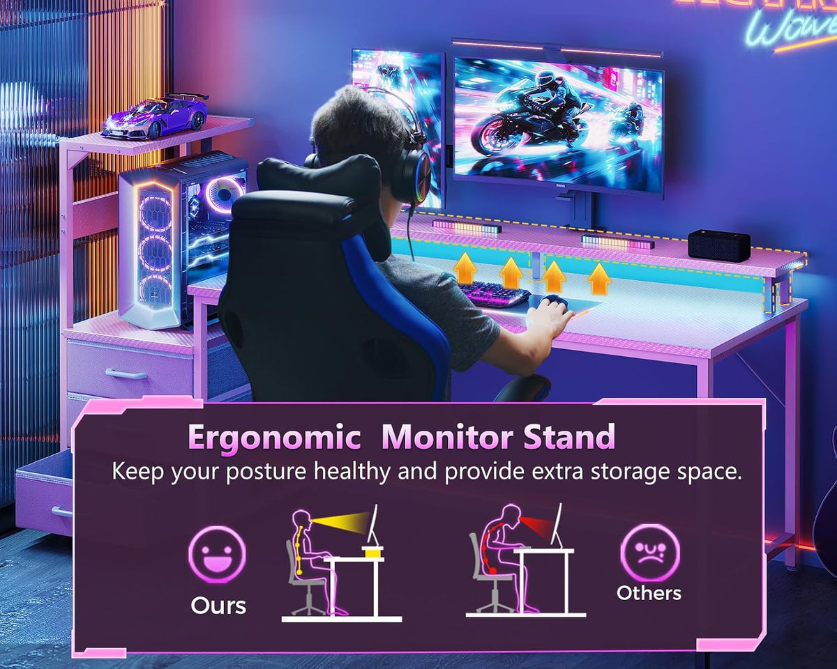 Gaming Desk w/PC Showcase Stand, 59" Reversible, RGB LED