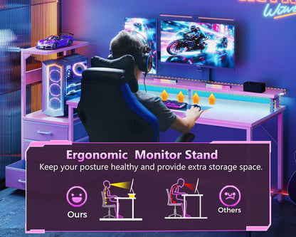 Gaming Desk w/PC Showcase Stand, 59" Reversible, RGB LED