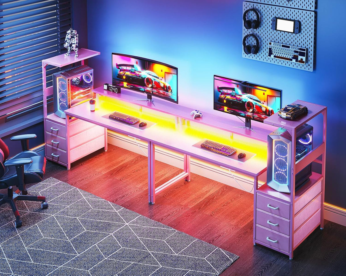 Gaming Desk w/PC Showcase Stand, 59" Reversible, RGB LED