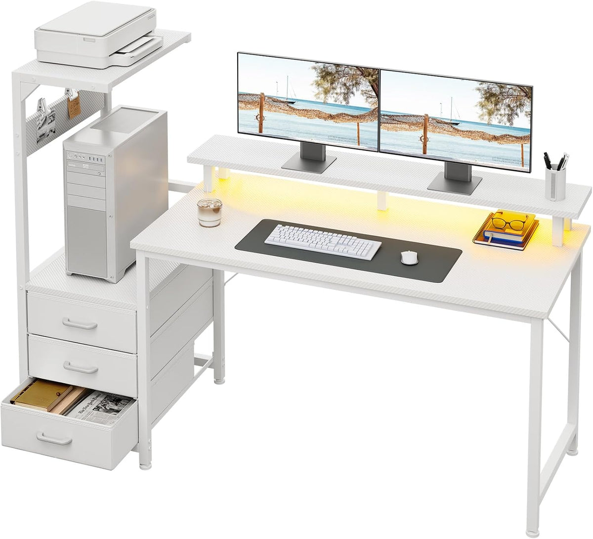 Gaming Desk w/PC Showcase Stand, 59" Reversible, RGB LED