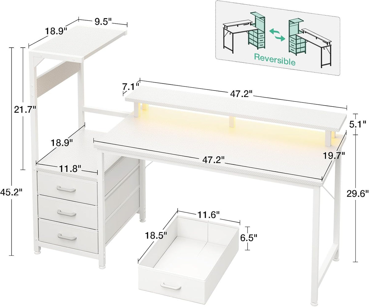 Gaming Desk w/PC Showcase Stand, 59" Reversible, RGB LED