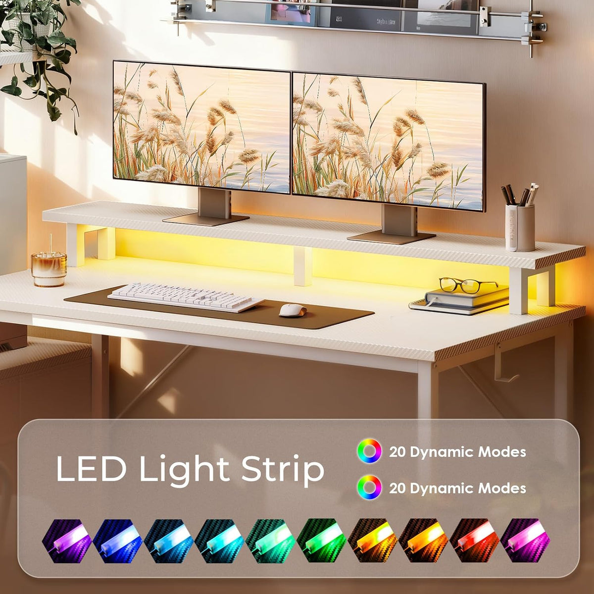 Gaming Desk w/PC Showcase Stand, 59" Reversible, RGB LED