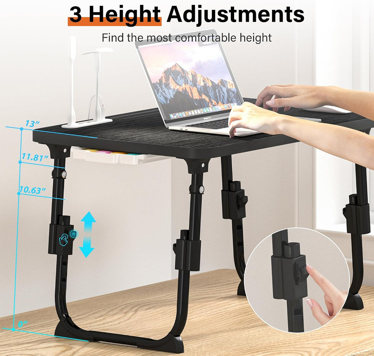 Lap Desk for Bed Adjustable Height with USB Port 23.6" x15.7" Desktop