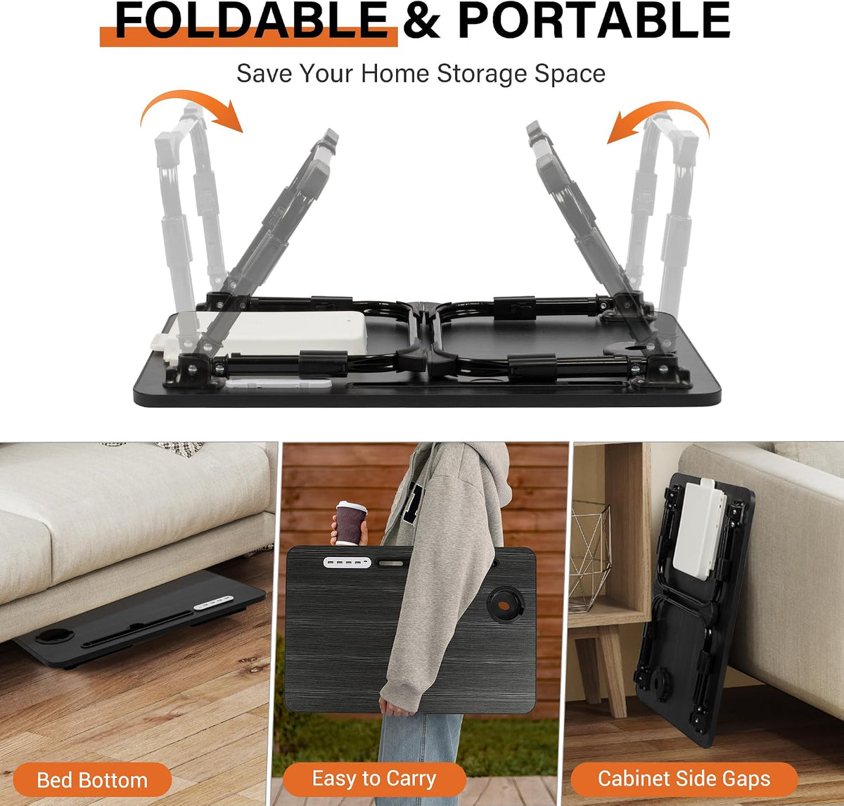Lap Desk for Bed Adjustable Height with USB Port 23.6" x15.7" Desktop
