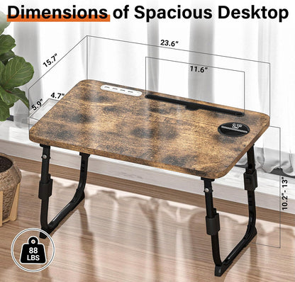 Lap Desk for Bed Adjustable Height with USB Port 23.6" x15.7" Desktop